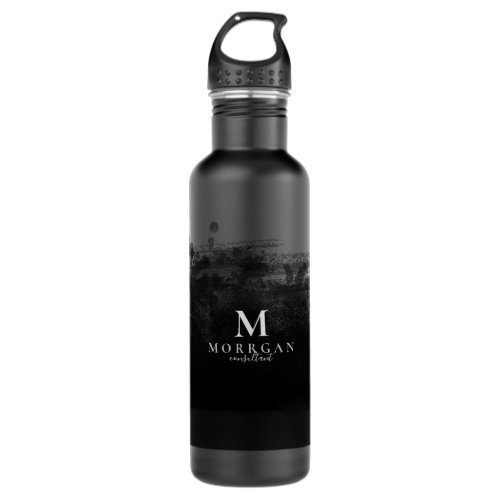 Monogram Black Watercolor Abstract Stainless Steel Water Bottle