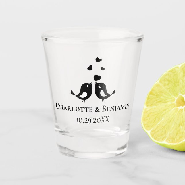 Monogram Black Wedding Favors  Shot Glass (Front)