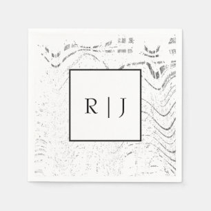 Monogram Black White Abstract Swirls Wedding Napkins