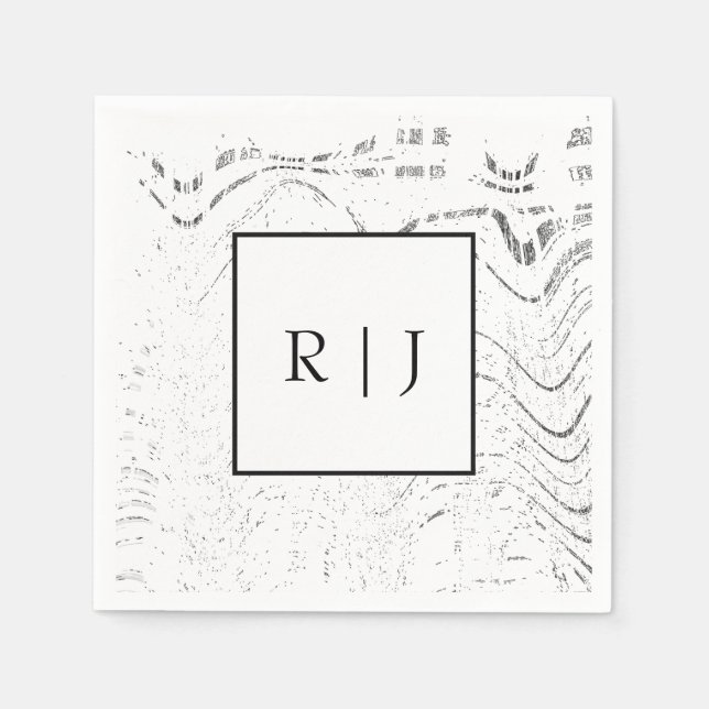Monogram Black White Abstract Swirls Wedding Napkins (Front)