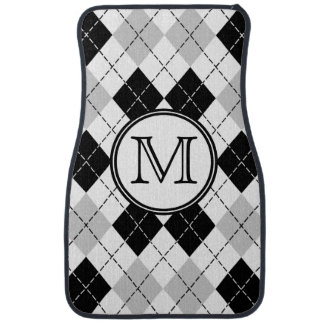 Monogram Black White and Gray Argyle Floor Mats