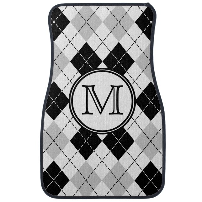 Monogram Black White and Gray Argyle Floor Mats (Front)