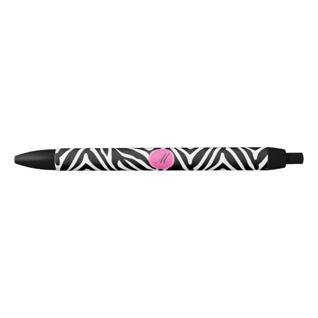 Monogram Black, White and Hot Pink Zebra Print Pen (Front)