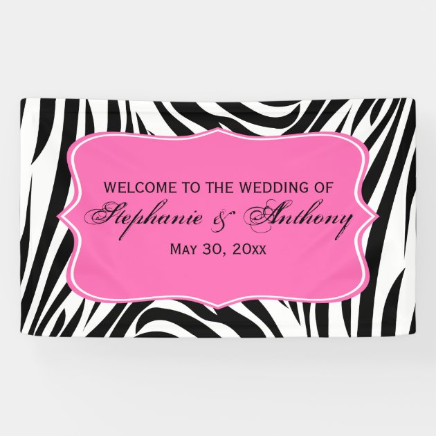 Monogram Black, White And Hot Pink Zebra Wedding Banner