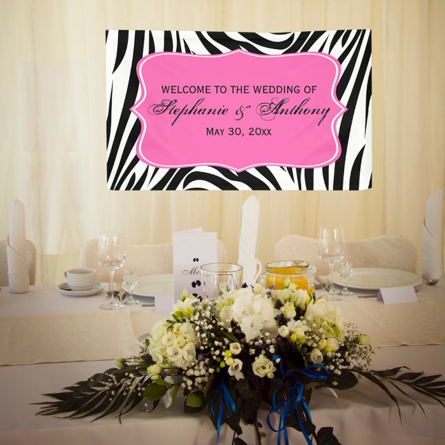 Monogram Black, White and Hot Pink Zebra Wedding Banner (Creator Uploaded)
