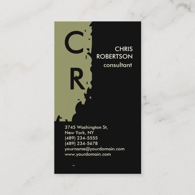 Monogram Black White Beige Business Card (Front)