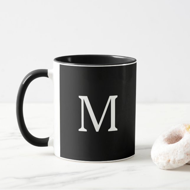Monogram Black White Birthday Wedding Gift Favor Mug (With Donut)
