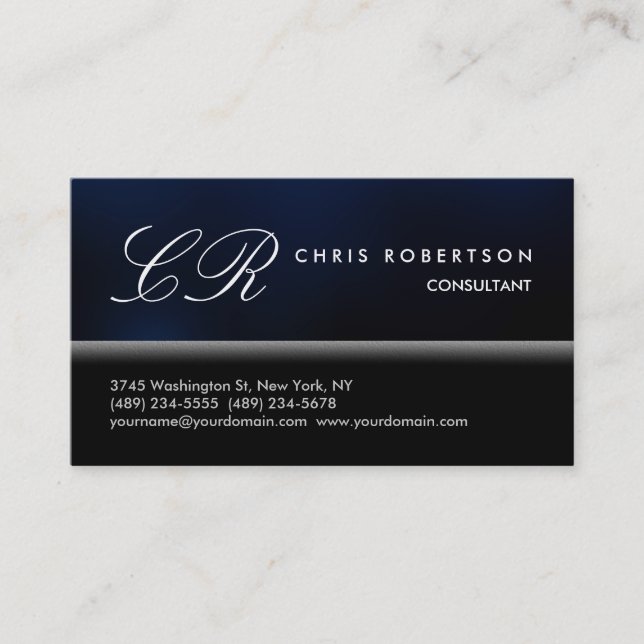 Monogram Black White Blue Pattern Business Card (Front)