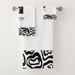 Monogram Black White brushed texture Bath Towel Se