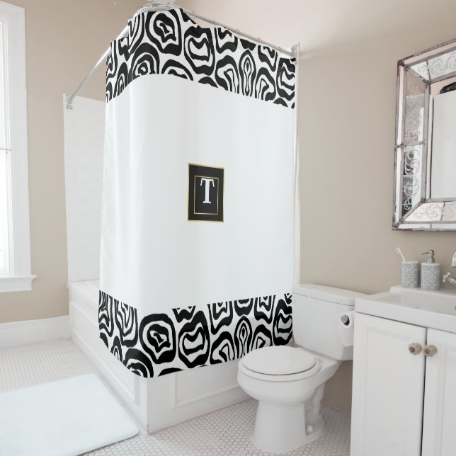 Monogram Black White brushed texture Shower Curtai Shower Curtain (In Situ)