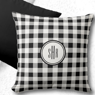 Monogram Black & White Buffalo Check Throw Pillow