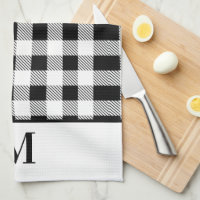 Monogram Black and White Buffalo Plaid Bath Towel Set