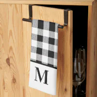 Monogram Black and White Buffalo Plaid Bath Towel Set