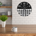 Monogram Black White Buffalo Plaid Farmhouse  Lumb Round Clock<br><div class="desc">Lumbar Pillow: Monogram Black White Buffalo Plaid Farmhouse Decor.  We happily will add this pattern to any product for you. Contact us for custom designs.</div>
