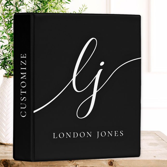 Monogram Black White Calligraphy Script Initials Mini Binder (Creator Uploaded)