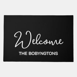 Monogram black white calligraphy typography simple doormat