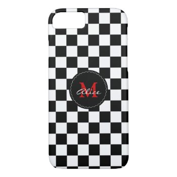 Monogram | Black White Checkered Pattern Iphone 8/7 Case by BestPatterns4u at Zazzle