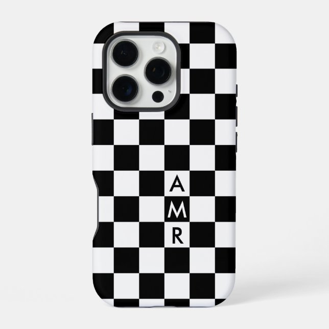 Monogram Black White Checkered Pattern Iphone Case (Back)