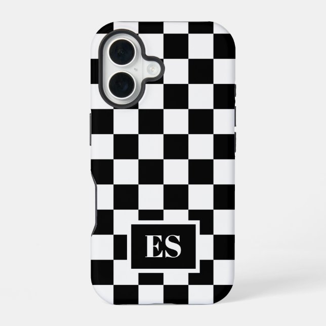 Monogram Black White Checkered Pattern iPhone Case (Back)