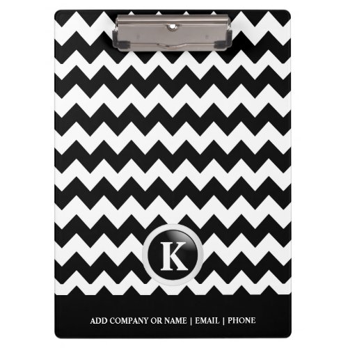 Monogram Black  White Chevron Design Clipboard