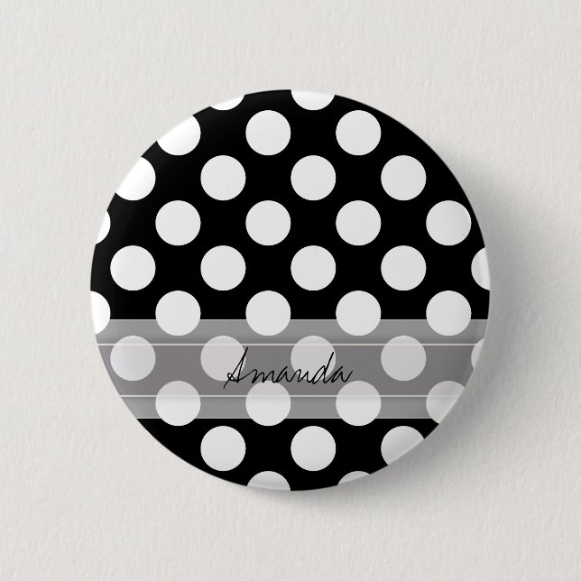 Monogram Black White Chic Polka Dot Pattern Button (Front)