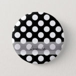 Monogram Black White Chic Polka Dot Pattern Button at Zazzle