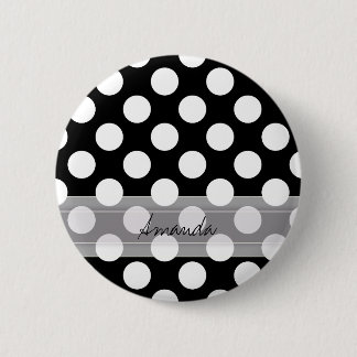 Monogram Black White Chic Polka Dot Pattern Button