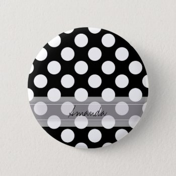 Monogram Black White Chic Polka Dot Pattern Button by PolkaDotWarehouse at Zazzle
