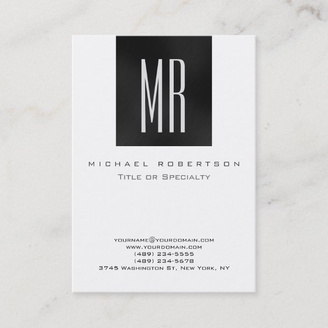 Monogram Black White Chubby Modern Business Card (Front)