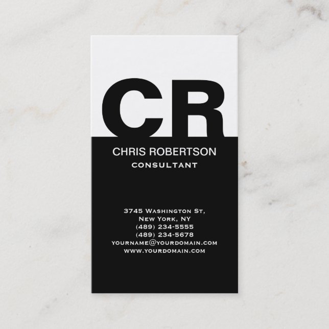Monogram Black White Consultant Business Card (Front)