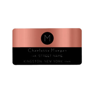 Monogram Black White Copper Rose Minimal Lux RSVP Label