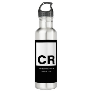 Monogram Black White Create Custom Gift Stainless Steel Water Bottle