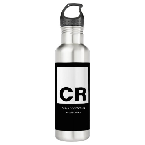 Monogram Black White Create Custom Gift Stainless Steel Water Bottle