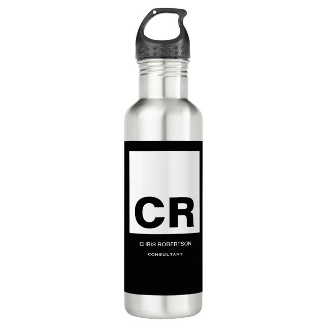 Monogram Black White Create Custom Gift Stainless Steel Water Bottle (Front)