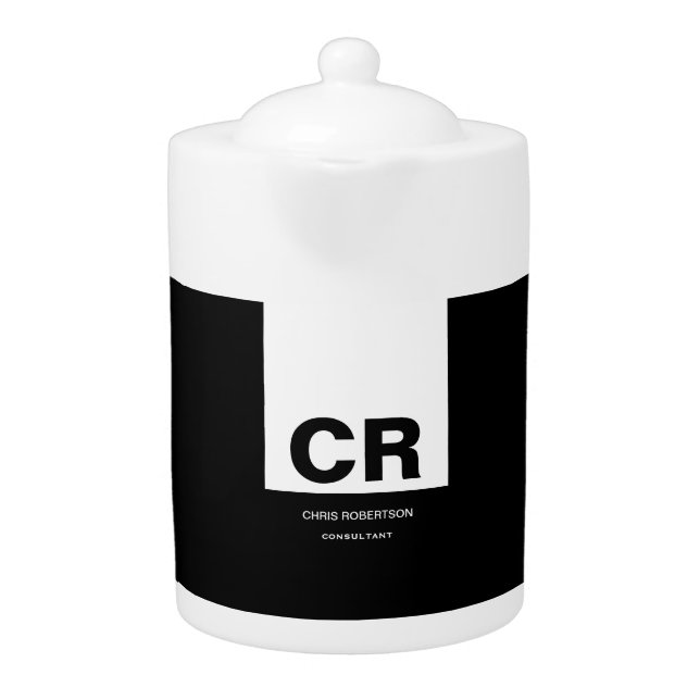 Monogram Black White Create Custom Gift Teapot (Front)