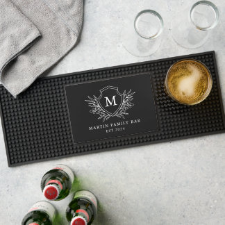 Monogram Black White Crest Family Name Bar Mat