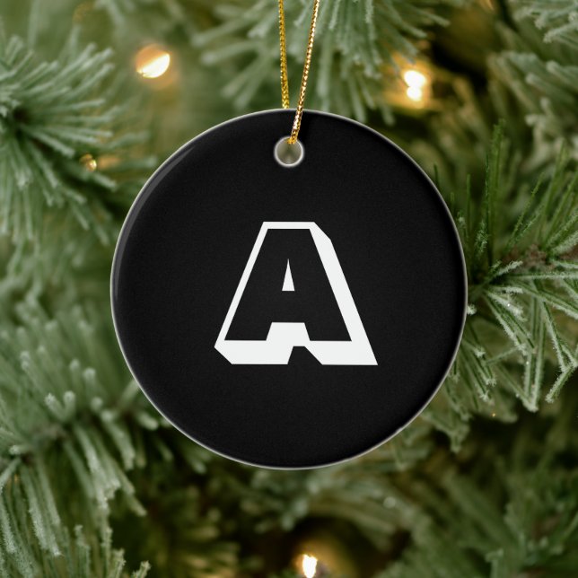 Monogram black white custom initial Christmas Ceramic Ornament (Tree)