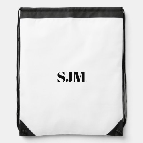 Monogram black white custom initials minimalist drawstring bag