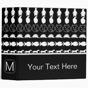 Monogram Black White Cute Animals Pattern Binder