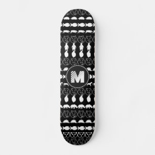 Monogram Black White Cute Animals Pattern Skateboard Deck