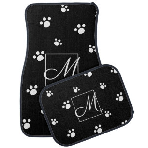 Monogram Black & White Cute Puppy Dog Paw Print Car Floor Mat