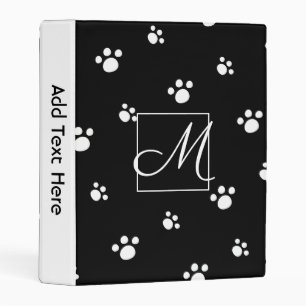 Monogram Black & White Cute Puppy Dog Paw Print Mini Binder