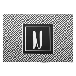 Monogram Black & White Diamond Pattern Cloth Placemat