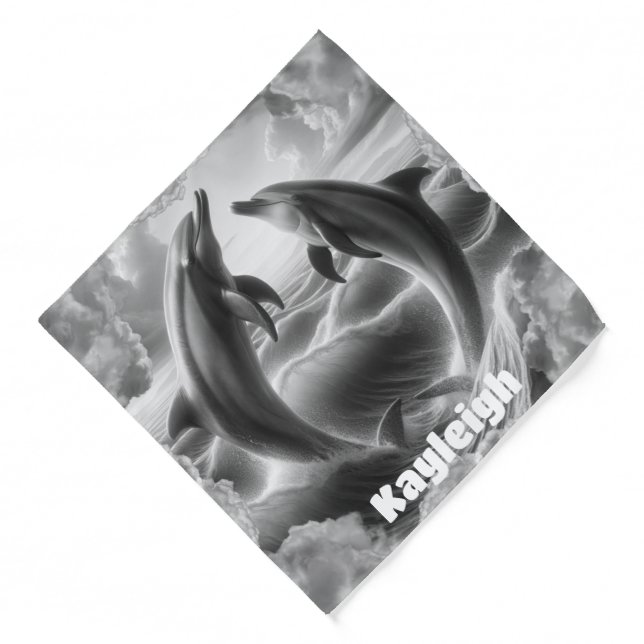 Monogram Black & white Dolphins Ocean | Bandana (Front)