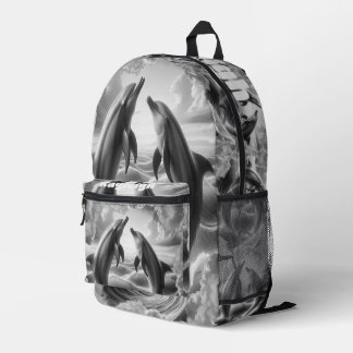 Monogram Black & White Dolphins Ocean | Printed Backpack