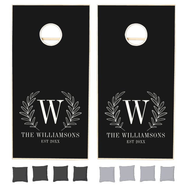 Monogram Black White Family Name Cornhole Set (Set)