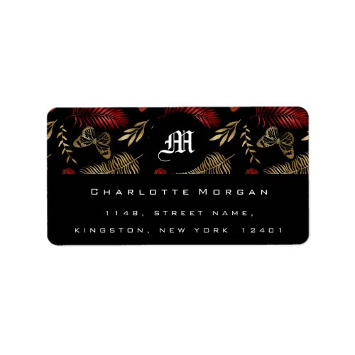 Monogram Black White Floral Gold Gothic RSVP Label