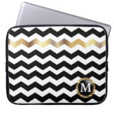 Modern Stripe Monogram w/ Designer Pattern Laptop Sleeve