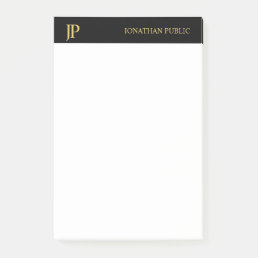Monogram Black White Gold Elegant Simple Template Post-it Notes