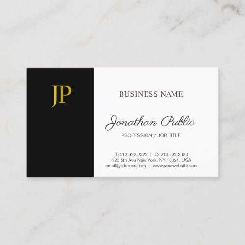 Monogram Black White Gold Modern Company Plain Business Card